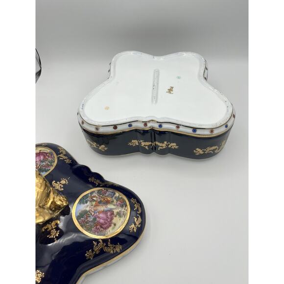 Sevres France Porcelain Hand Painted Vintage Lidded Art Bowl Gold Trim Bird Top - Picture 12 of 16